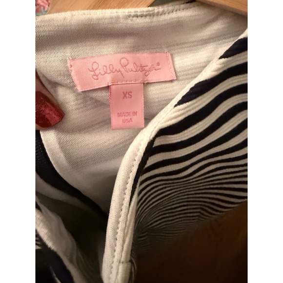 Lilly Pulitzer Dress Briella Navy White Stripe Cap Sleeve Zip Back A Line XS - Picture 11 of 11